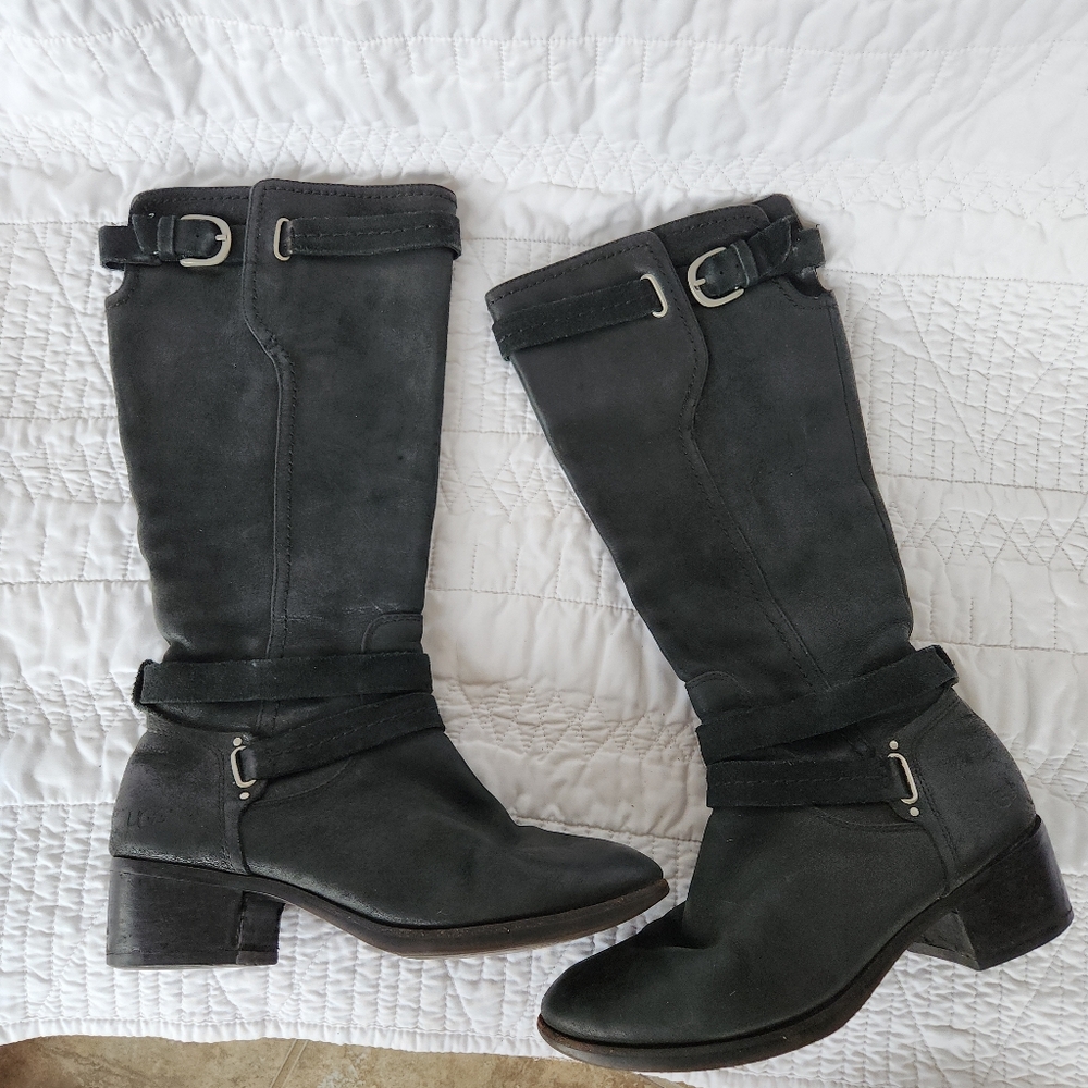 UGG Darcy Tall Leather Boots Black – Broken Zipper – AS IS